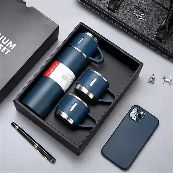 Vacuum Flask With 3 Cups Gift Set