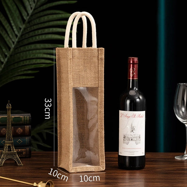 Burlap Wine Tote Bag with Clear Window