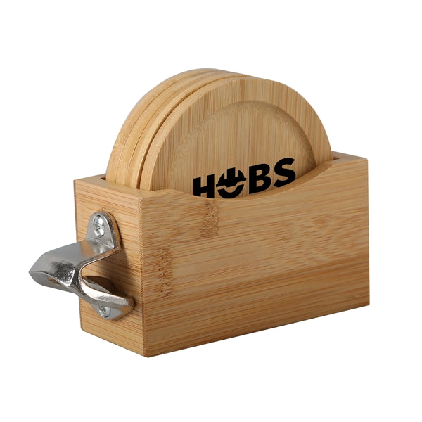 Bamboo Coaster Set With Bottle Opener