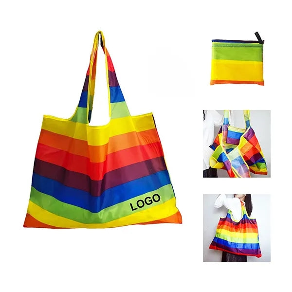 Polyester Portable Rainbow Shopping Bag