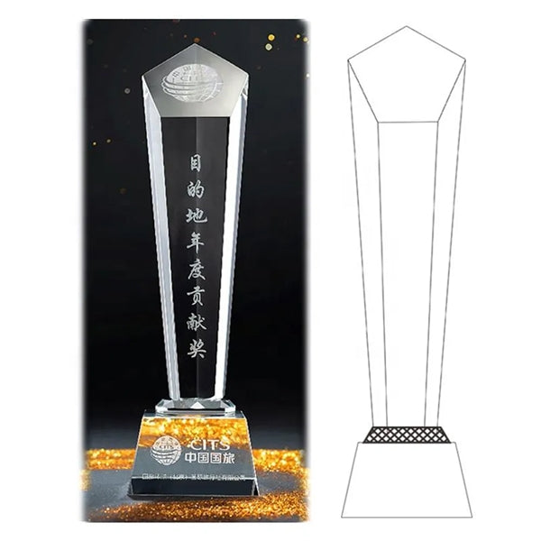 Pentagon Pillar Shape Crystal Clear Award Trophy
