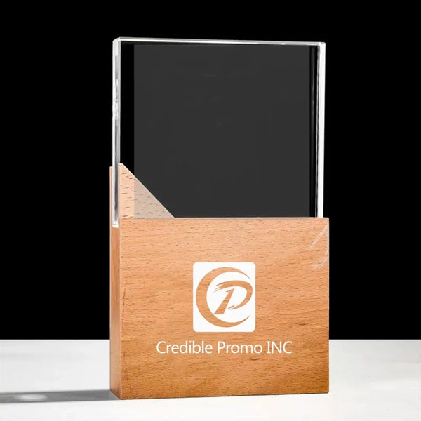 Engraved Crystal Trophy Award With Wooden Base