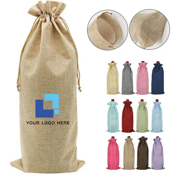Jute Wine Drawstring Bag