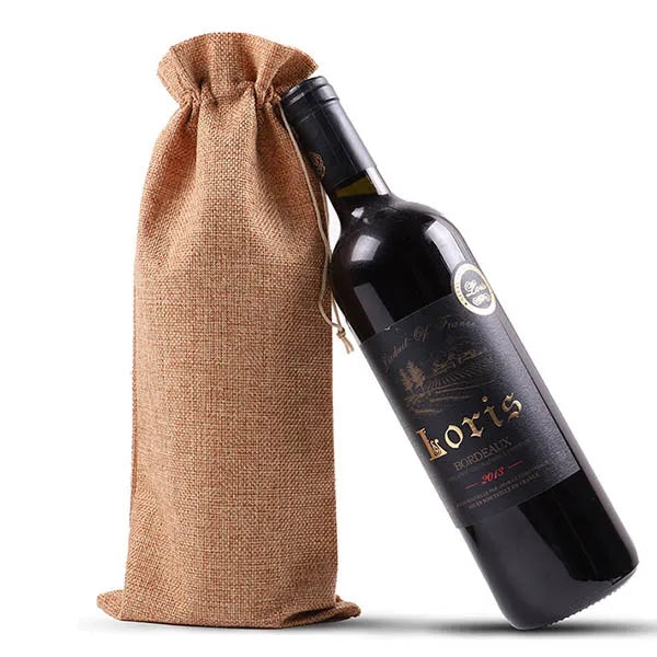 Jute Wine Drawstring Bag