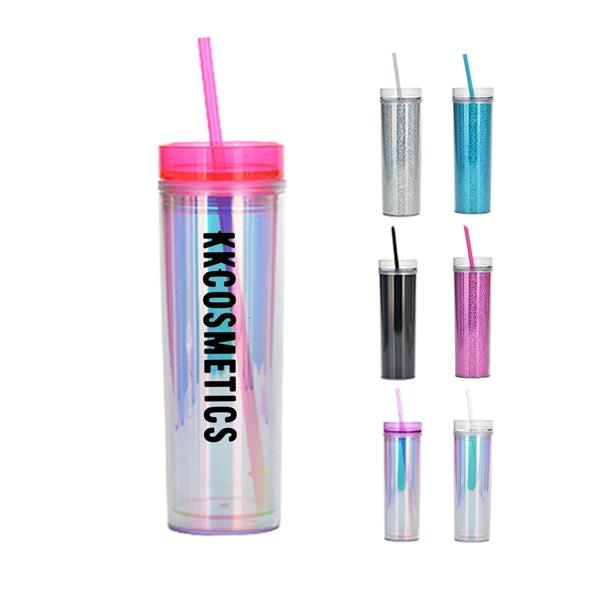 16 Oz Customizable Double Wall Holographic Tumbler W/Straw