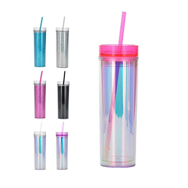 16 Oz Customizable Double Wall Holographic Tumbler W/Straw