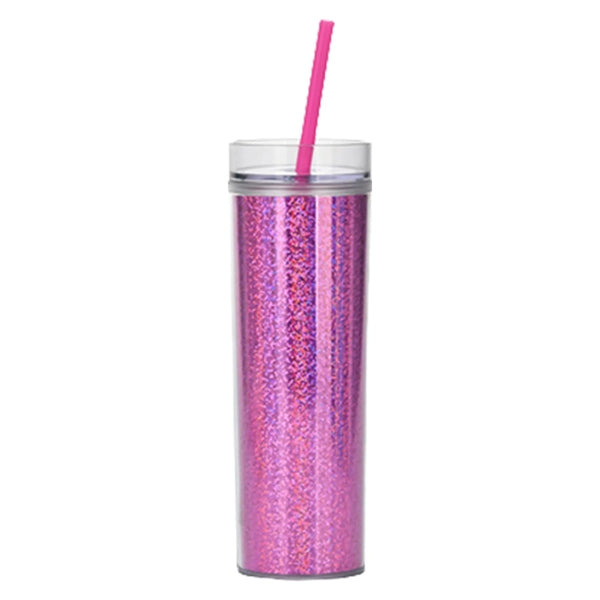 16 Oz Customizable Double Wall Holographic Tumbler W/Straw