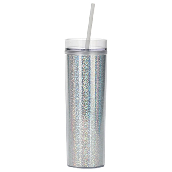 16 Oz Customizable Double Wall Holographic Tumbler W/Straw