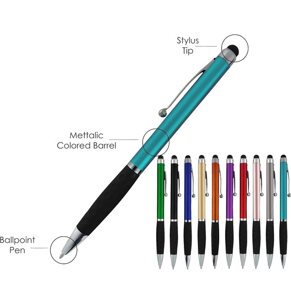 Ballpoint Twist Pen w/ Rubber Grip & Stylus Top