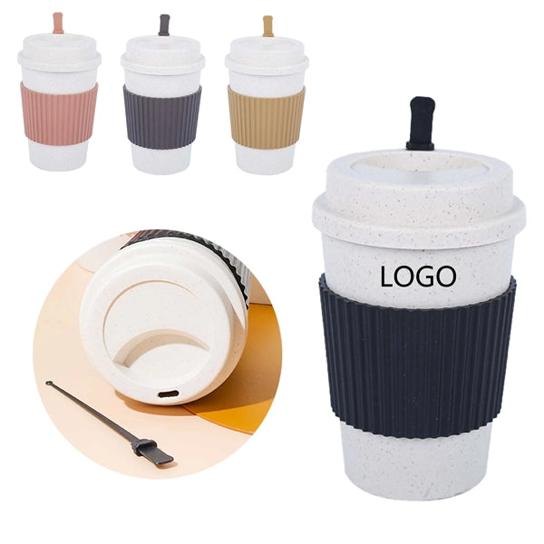 Wheat Straw Coffee Cup With Lid And Sleeve
