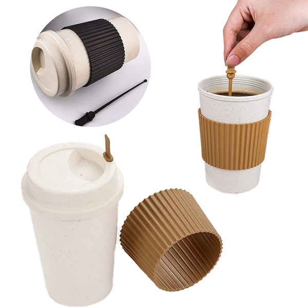 Wheat Straw Coffee Cup With Lid And Sleeve