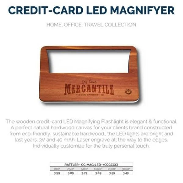 Wooden Credit-Card Magnifying LED Light (RATTLER)