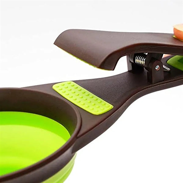Collapsible Dog Food Scoop with Unique Lid and Bag Clip
