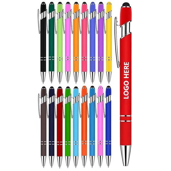 Rubberized Soft Touch Metal Ballpoint Pen with Stylus Tip