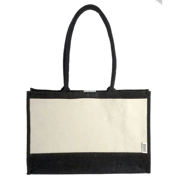 Seattle Recycled Cotton Front Pocket Jute Shopper Tote Bag