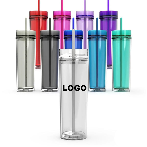 16 Oz. Double Wall Acrylic Tumbler w/Lid & Straw