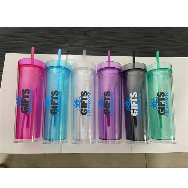 16 Oz. Double Wall Acrylic Tumbler w/Lid & Straw