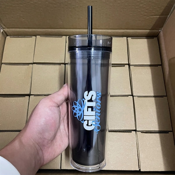 16 Oz. Double Wall Acrylic Tumbler w/Lid & Straw