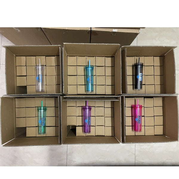 16 Oz. Double Wall Acrylic Tumbler w/Lid & Straw