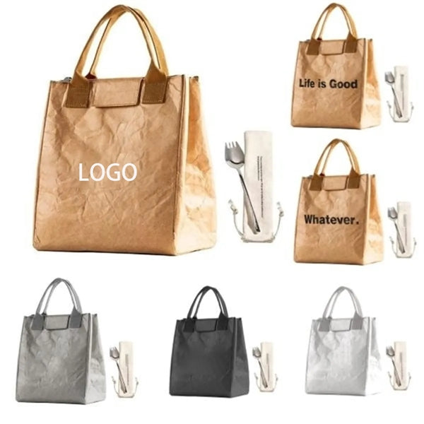 Water-Resistant Tyvek Lunch Bag with Stainless Spork