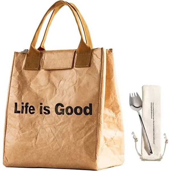 Water-Resistant Tyvek Lunch Bag with Stainless Spork