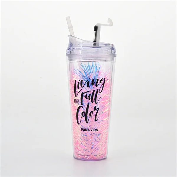 22 oz Plastic Double Wall Tumbler with Lid & Straw