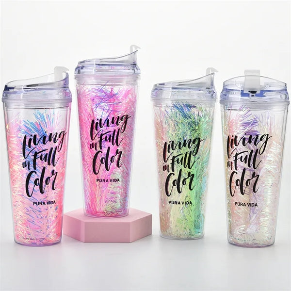 22 oz Plastic Double Wall Tumbler with Lid & Straw