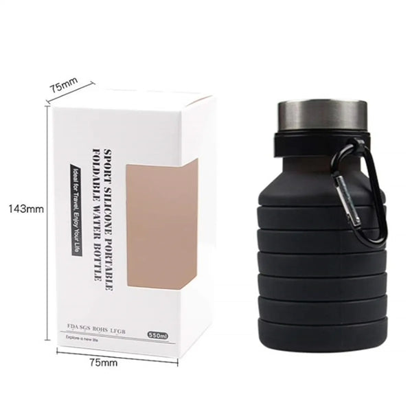 Reuseable Silicone Collapsible Water Bottle with Carabiner