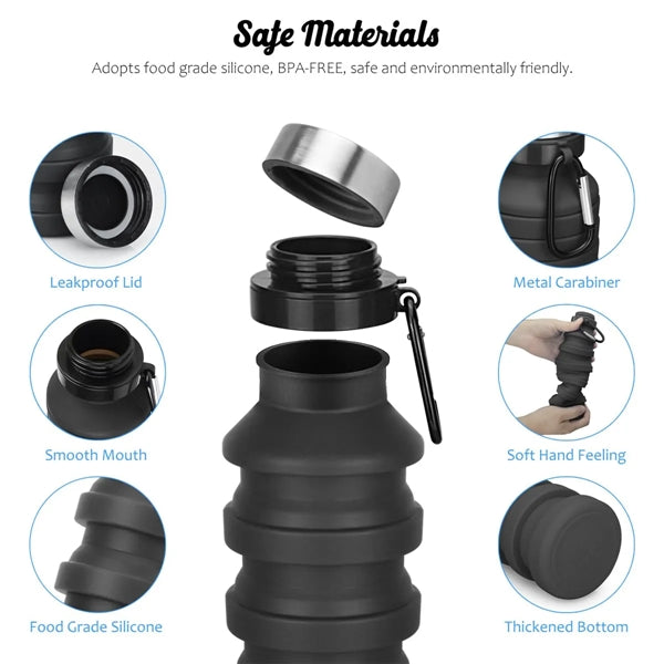 Reuseable Silicone Collapsible Water Bottle with Carabiner