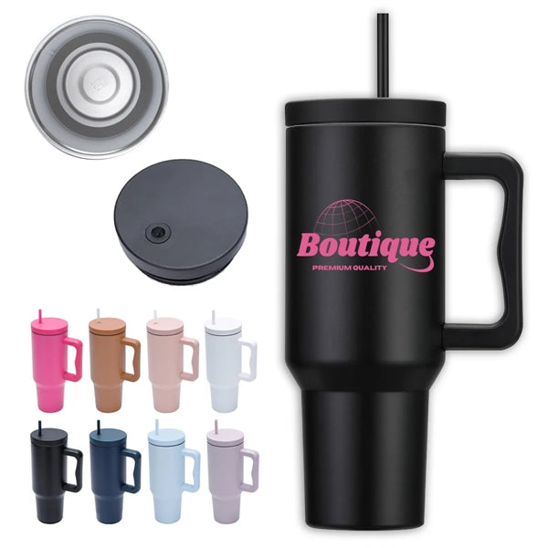 40 oz. Stainless Steel Tumbler with Handle and Straw Lid