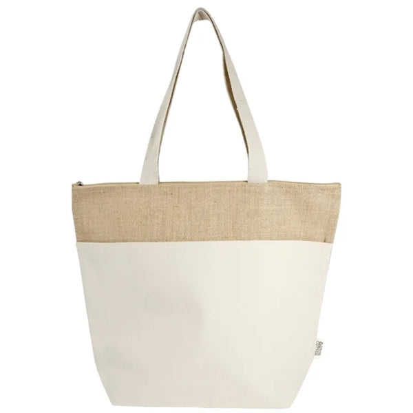 Portland Recycled 10oz Cotton Top Zipper Jute Tote Bag