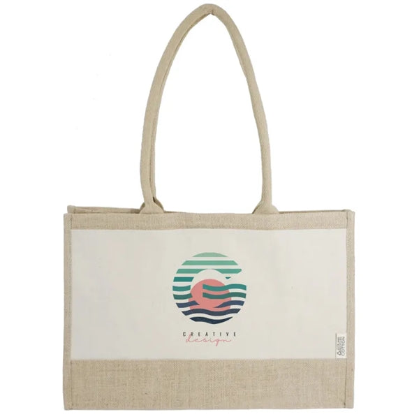 Seattle Recycled Cotton Front Pocket Jute Shopper Tote Bag