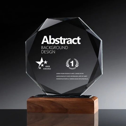 Glass Award Plaque with Wooden Base