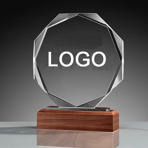 Glass Award Plaque with Wooden Base