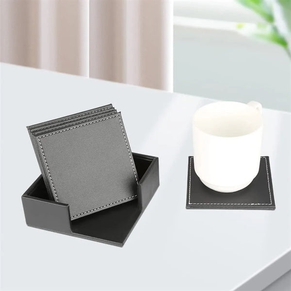 6 PCS Premium PU Leather Coaster with Holder