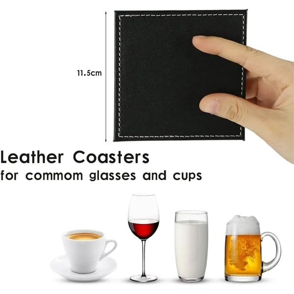 6 PCS Premium PU Leather Coaster with Holder