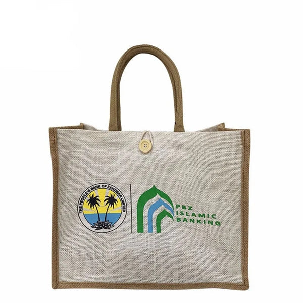 Jute Tote with Button Closure
