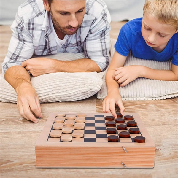 4-In-1 Travel Folding Wooden Tabletop Chess Board Game Sets
