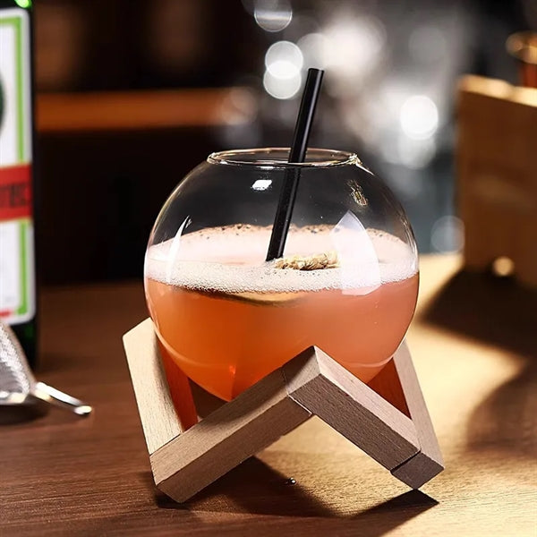 12OZ Round Cocktail Glasses with Wooden Base