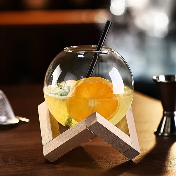 12OZ Round Cocktail Glasses with Wooden Base