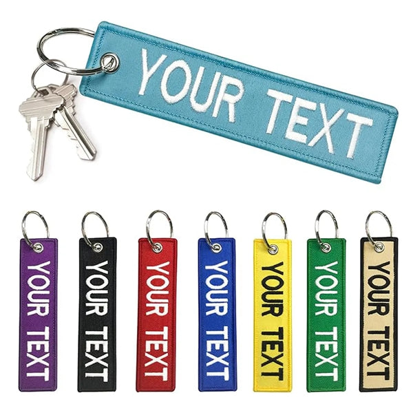 Keychain Double Sided Embroidered Woven Key Tag