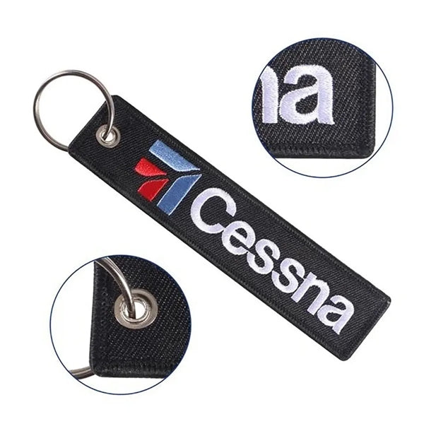 Keychain Double Sided Embroidered Woven Key Tag