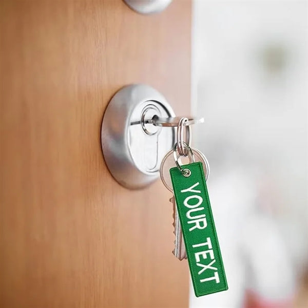 Keychain Double Sided Embroidered Woven Key Tag