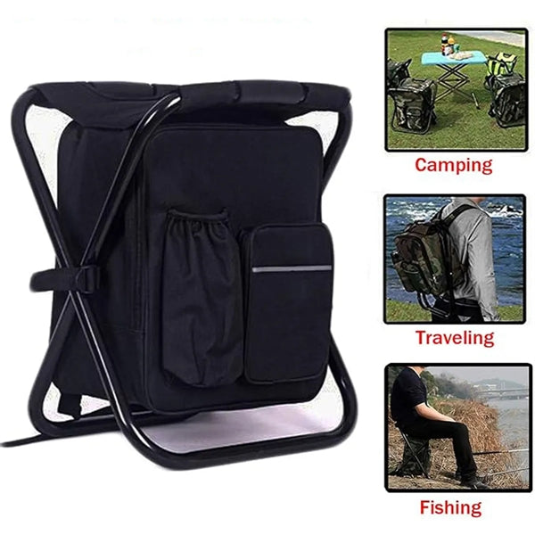 Portable Backpack Chair With Fabric Cooler Bag