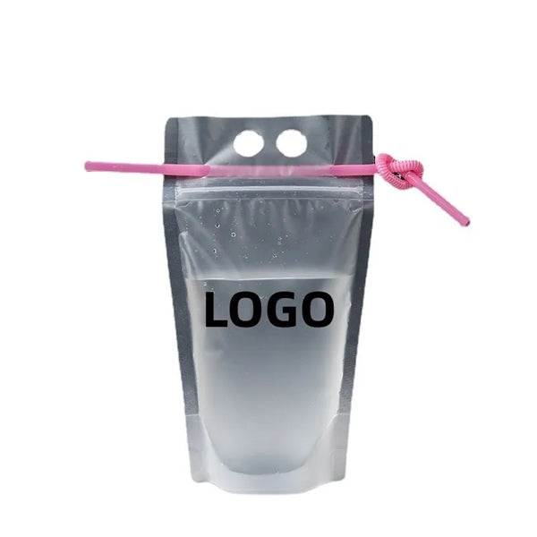 Portable 17oz Tote Sealed Drinks Pouches With Straw