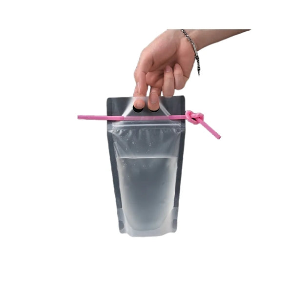 Portable 17oz Tote Sealed Drinks Pouches With Straw