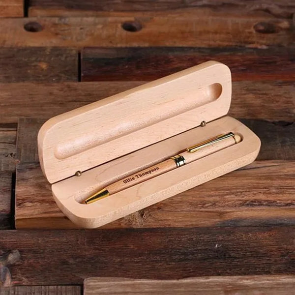 Pen Set Maplewood Case Gift