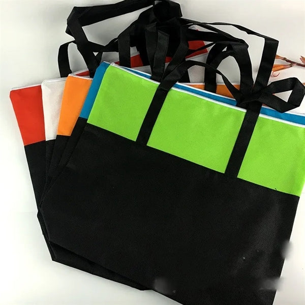 Two-tone Zippered Non Woven Tote Bag