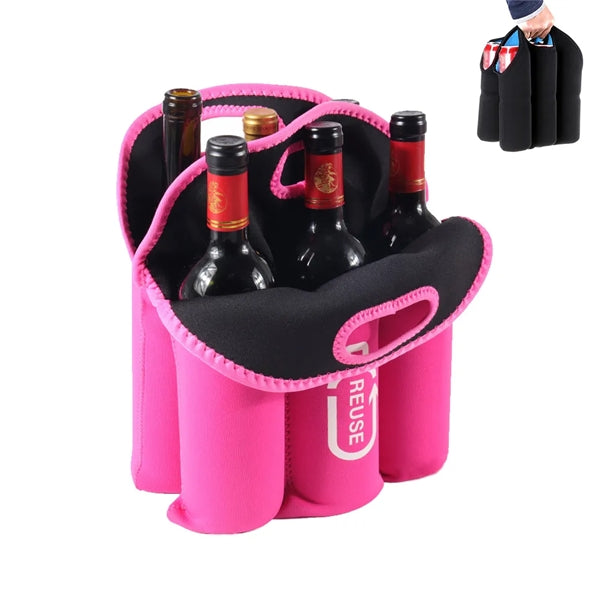 6 Pack Beer Cooler Wine Bottle Neoprene Tote Bag