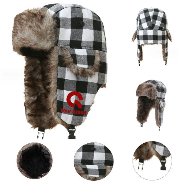 WarmThick Winter Windproof Unisex Plaid Trapper Hat